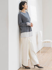 【WEB限定/新色追加】”楽暖”裏起毛ワイドパンツ≪洗濯機で洗える≫