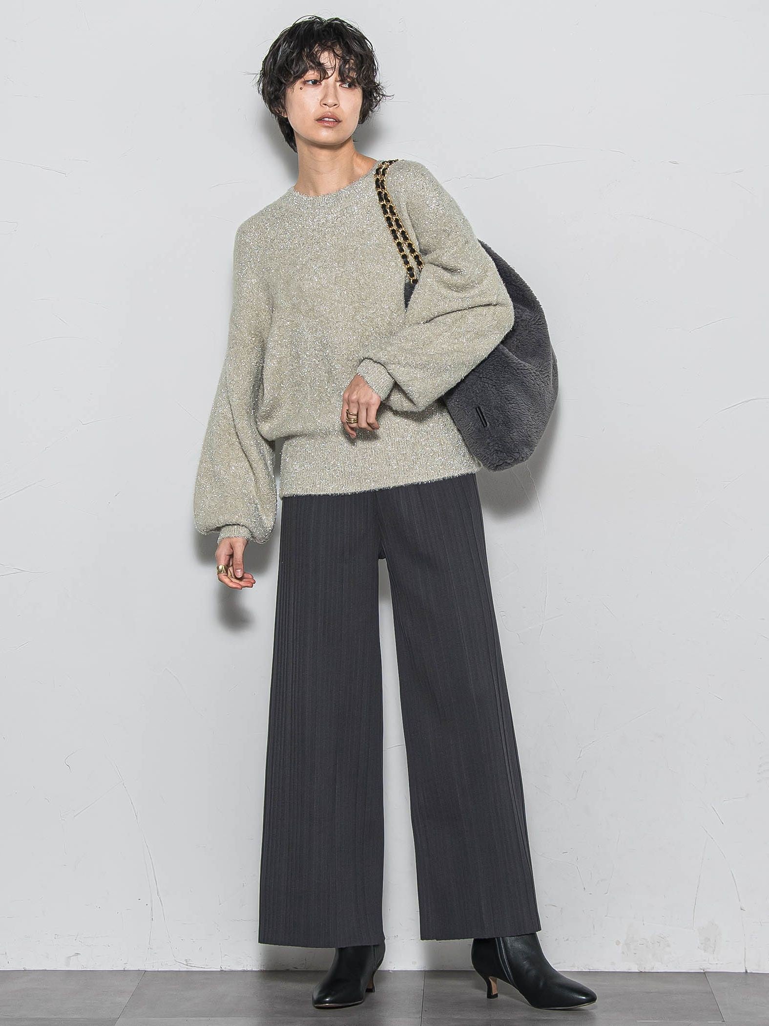 【WEB限定】裏起毛プリーツパンツ≪手洗い可能≫