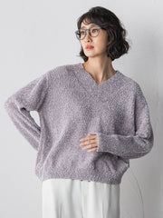 【大きいサイズ】ツヤモールVネックニット