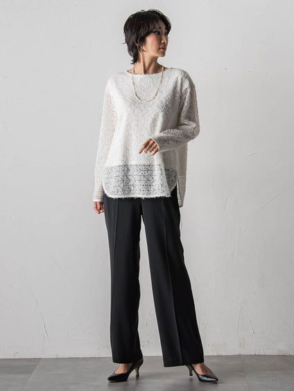 【大きいサイズ】ハイストレッチカルゼワイドパンツ