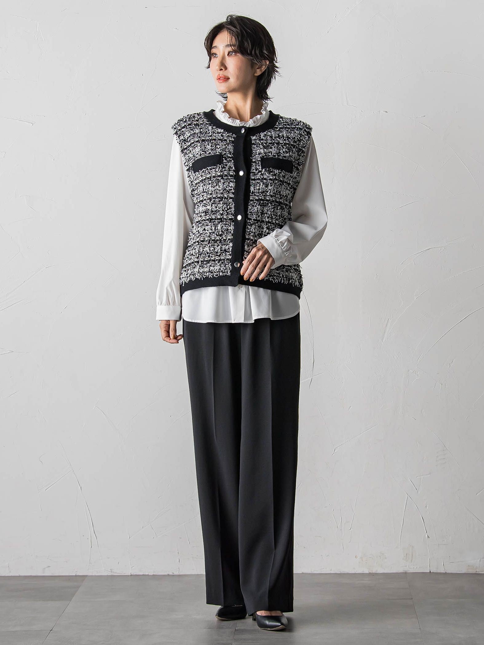 【大きいサイズ】ファンシーツイードニットジレ