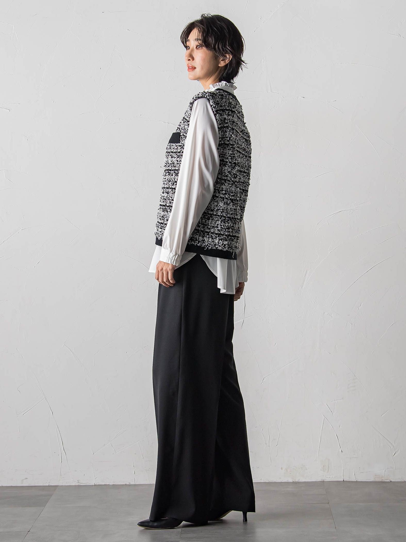 【大きいサイズ】ファンシーツイードニットジレ