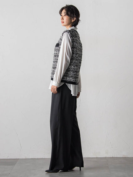 【大きいサイズ】ファンシーツイードニットジレ