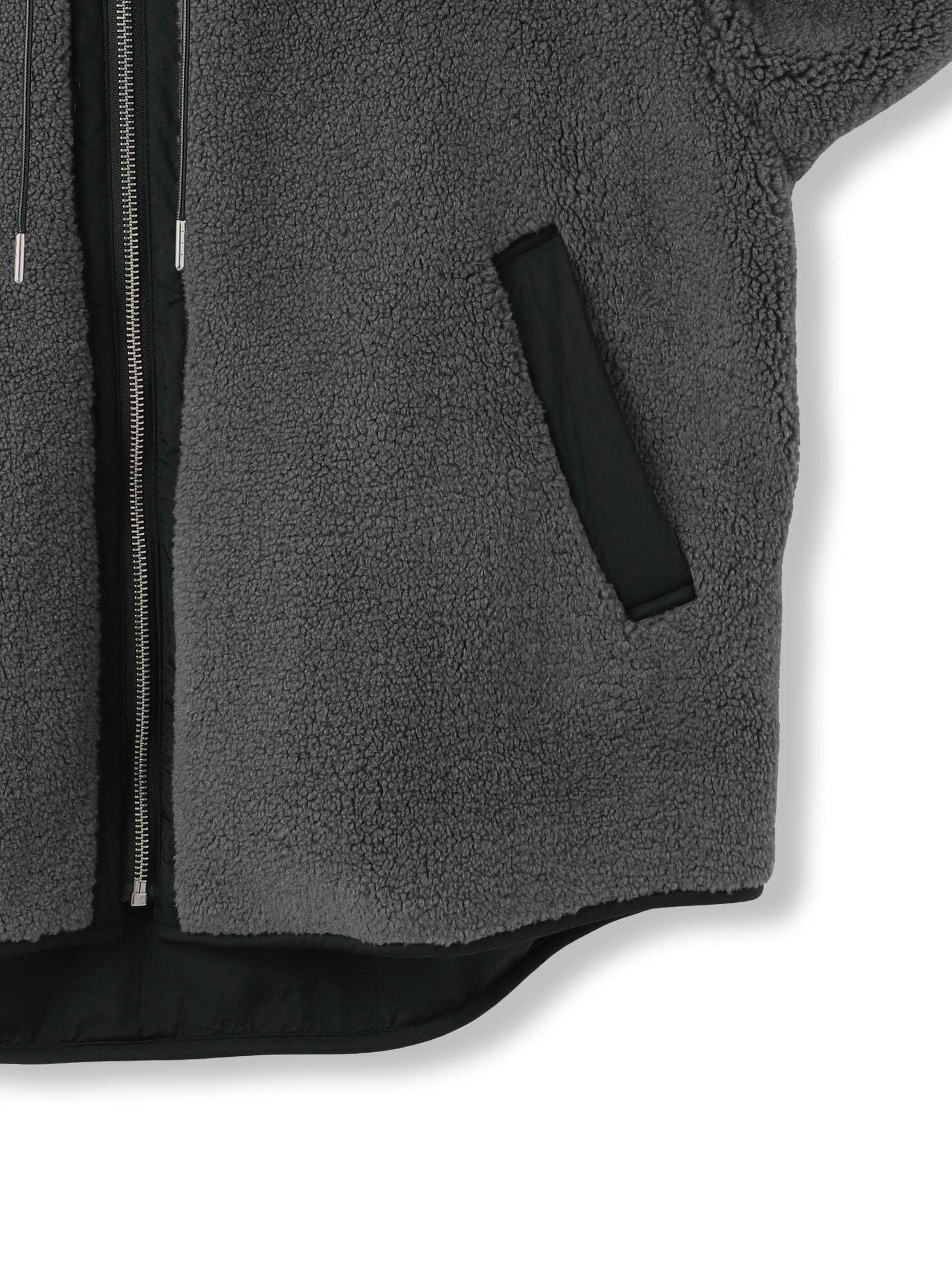 配色ボアフーディコクーンブルゾン