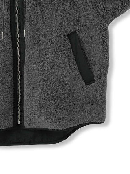 配色ボアフーディコクーンブルゾン