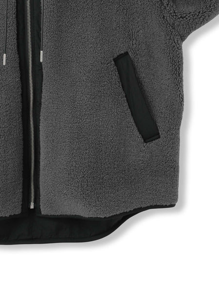 配色ボアフーディコクーンブルゾン