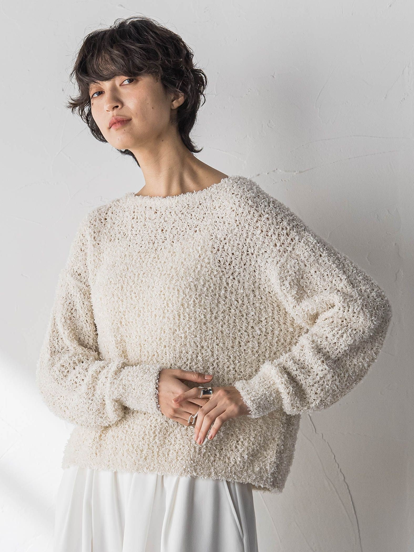 ファンシーヤーンボートネックニットプルオーバー≪手洗い可能≫