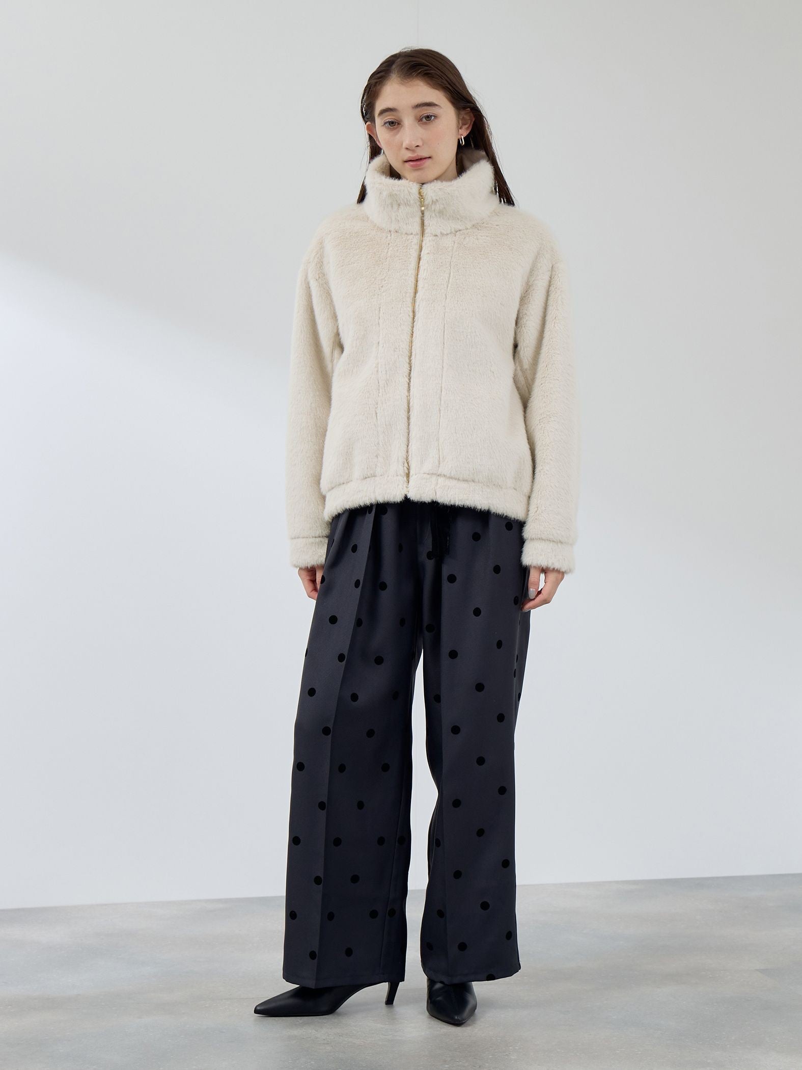 フロッキードットイージーワイドパンツ≪手洗い可能≫