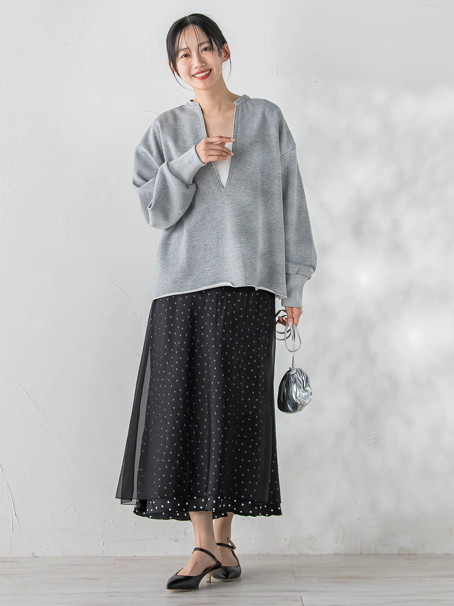 裏毛Vネックカットソー≪手洗い可能≫