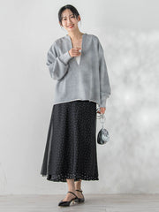 裏毛Vネックカットソー≪手洗い可能≫