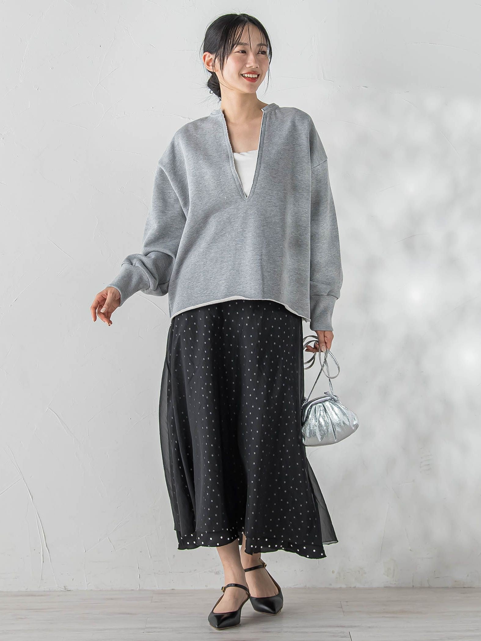 裏毛Vネックカットソー≪手洗い可能≫