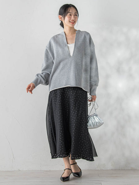 裏毛Vネックカットソー≪手洗い可能≫