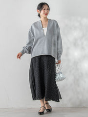 裏毛Vネックカットソー≪手洗い可能≫