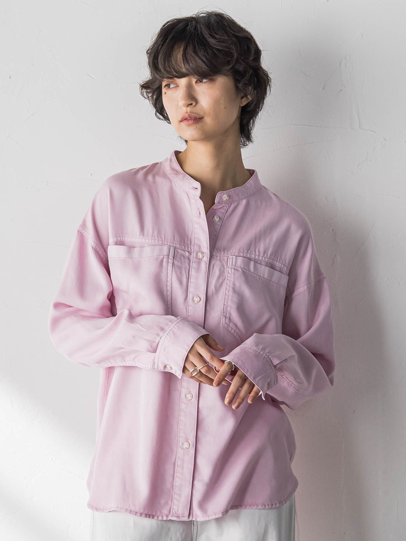 ボウタイ付きデニムシャツ≪洗濯機で洗える≫