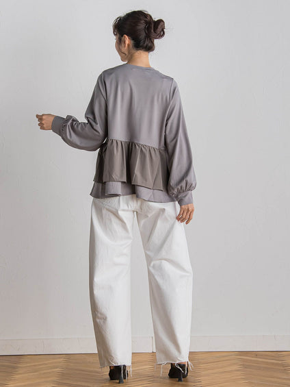 【WEB限定】異素材Aラインプルオーバー≪洗濯機で洗える≫