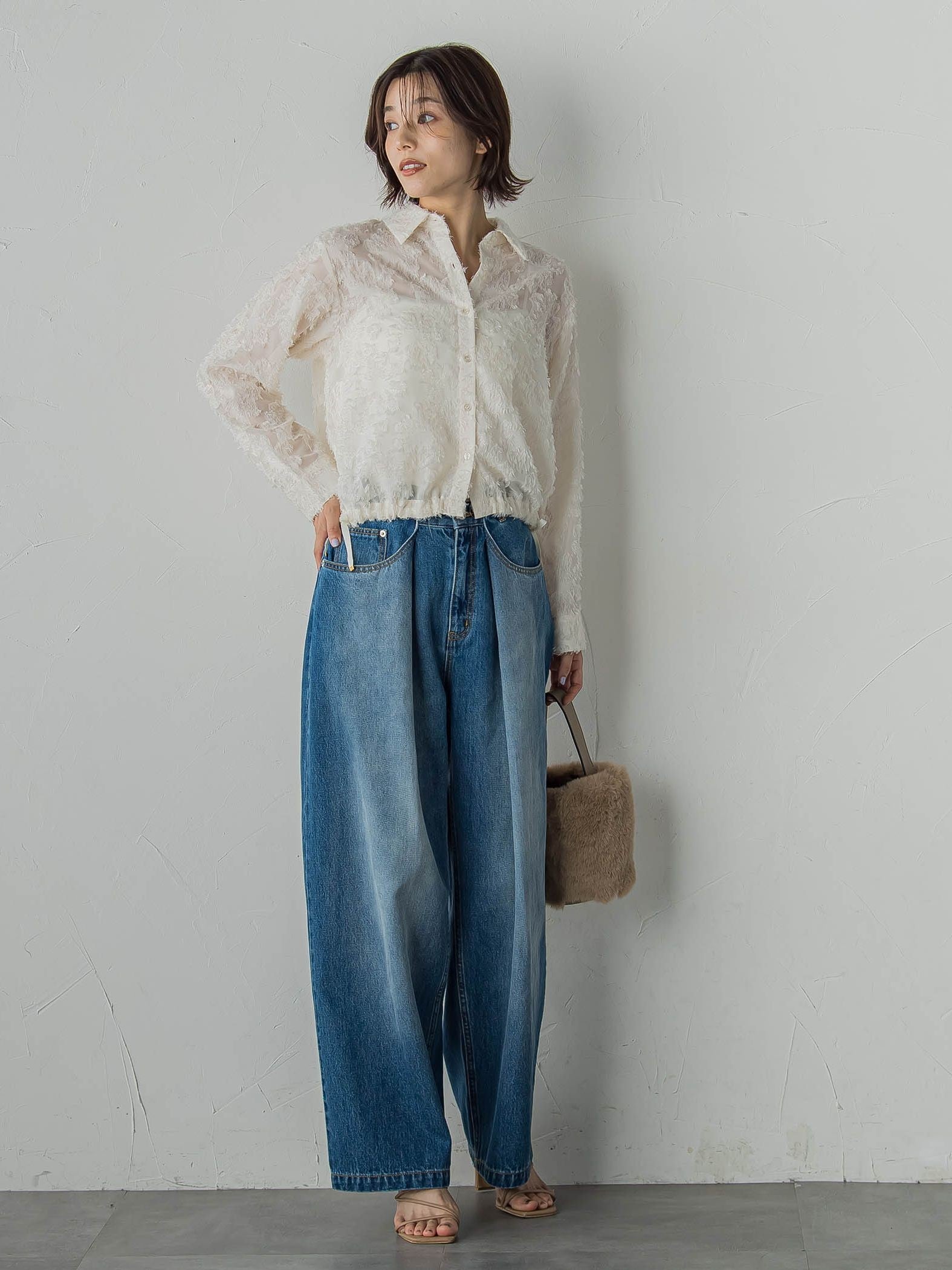 タックデニムパンツ≪洗濯機で洗える≫