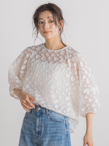 Flower Jacquardブラウス≪洗濯機で洗える≫