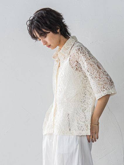 【WEB限定】コード刺繍レースワイドシャツ≪手洗い可能≫