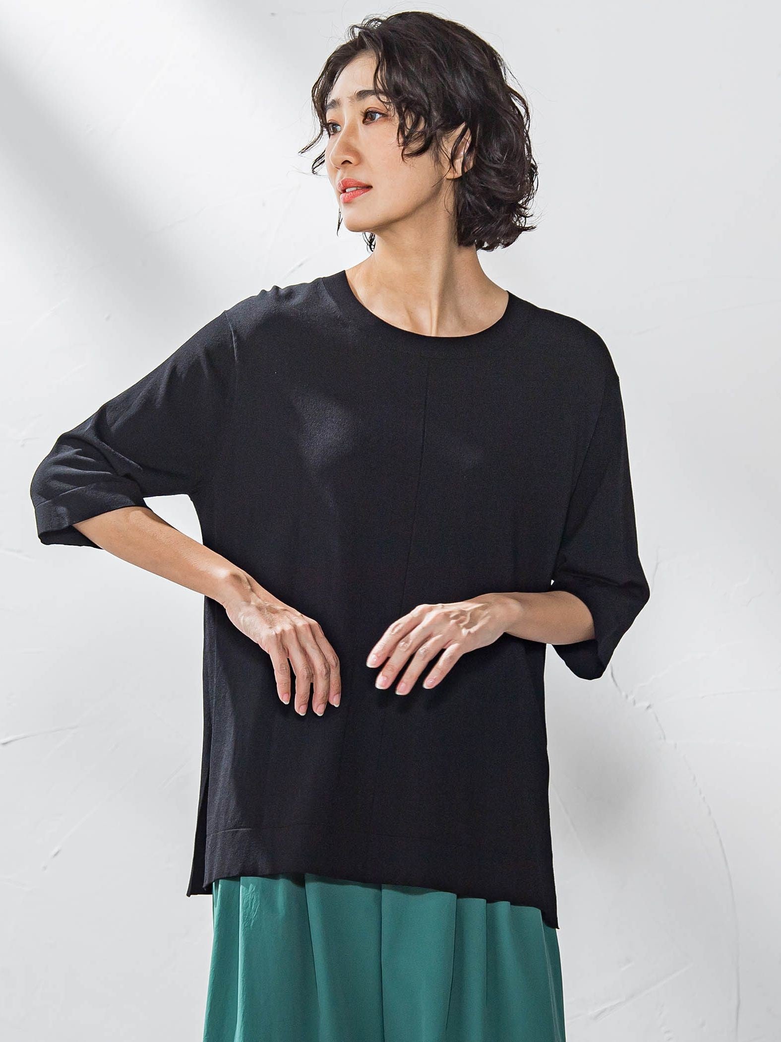 Tシャツ風ニットプルオーバー≪手洗い可能≫