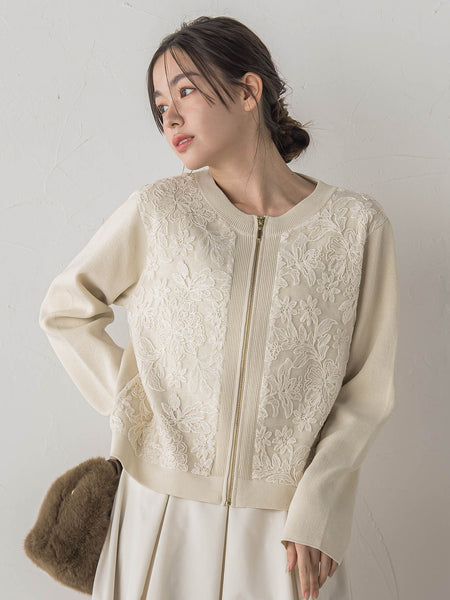 オーガンジー刺繍ミラノリブブルゾン≪手洗い可能≫