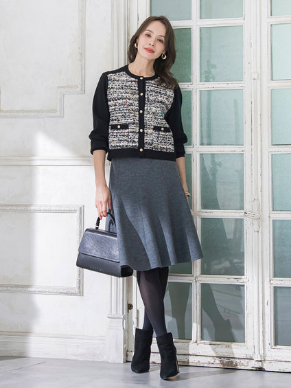 CLARENSONミックスツイードカーディガン