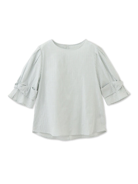 【WEB限定】ラメストライプ袖タックブラウス ≪手洗い可能≫