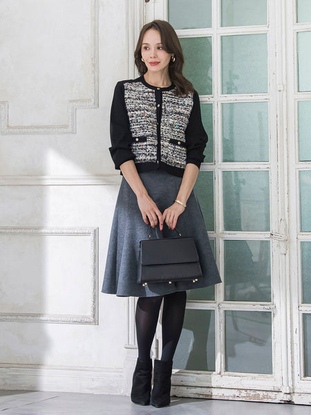 CLARENSONミックスツイードカーディガン