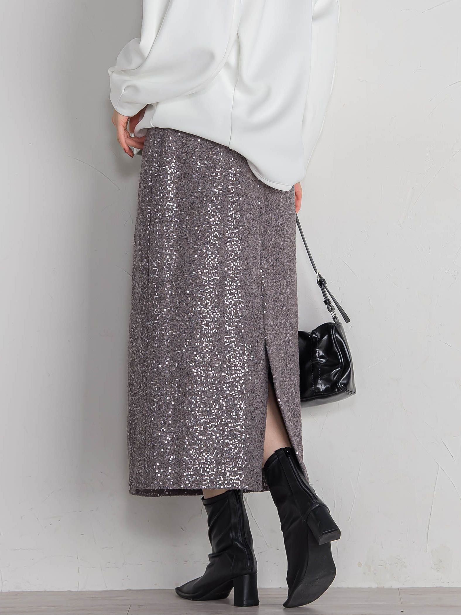 スパンコールIラインスカート≪手洗い可能≫