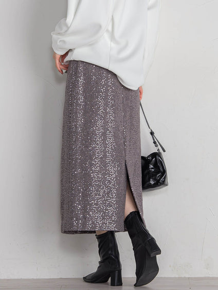 スパンコールIラインスカート≪手洗い可能≫