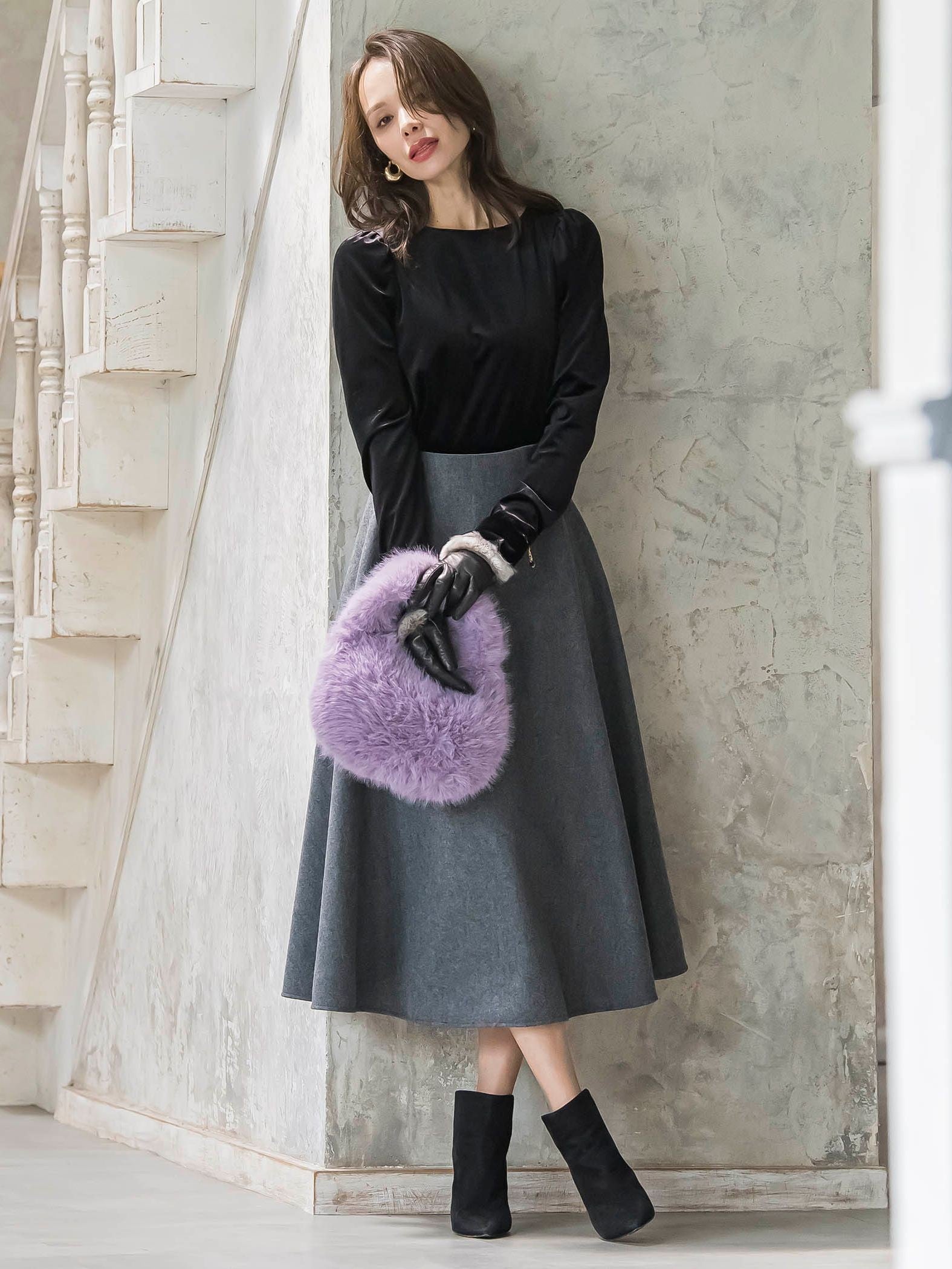 パフ袖ベロアカットソー≪手洗い可能≫