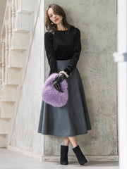 パフ袖ベロアカットソー≪手洗い可能≫