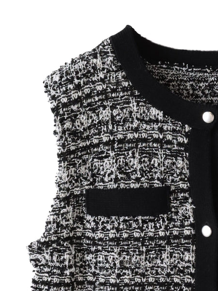 【大きいサイズ】ファンシーツイードニットジレ