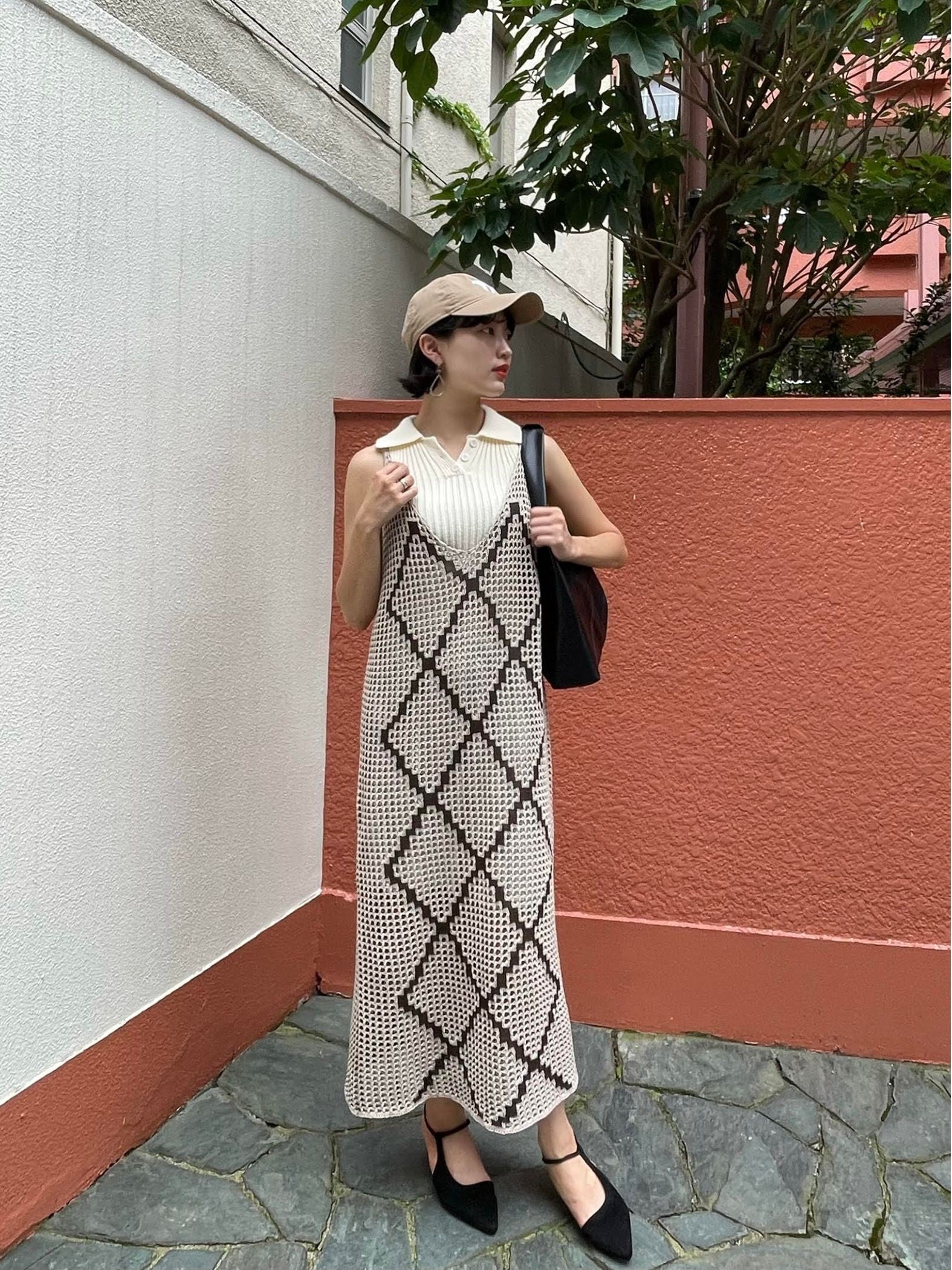 【ENIM BY VICKY】透かし編みニットリバーシブルキャミワンピース《手洗い可能》