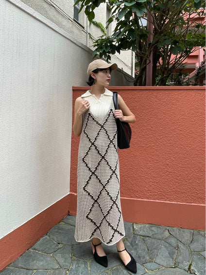 【ENIM BY VICKY】透かし編みニットリバーシブルキャミワンピース《手洗い可能》