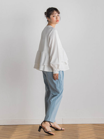 【WEB限定】サークルストレッチテーパードパンツ≪洗濯機で洗える≫