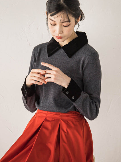 ベロア襟付きニット≪手洗い可能≫