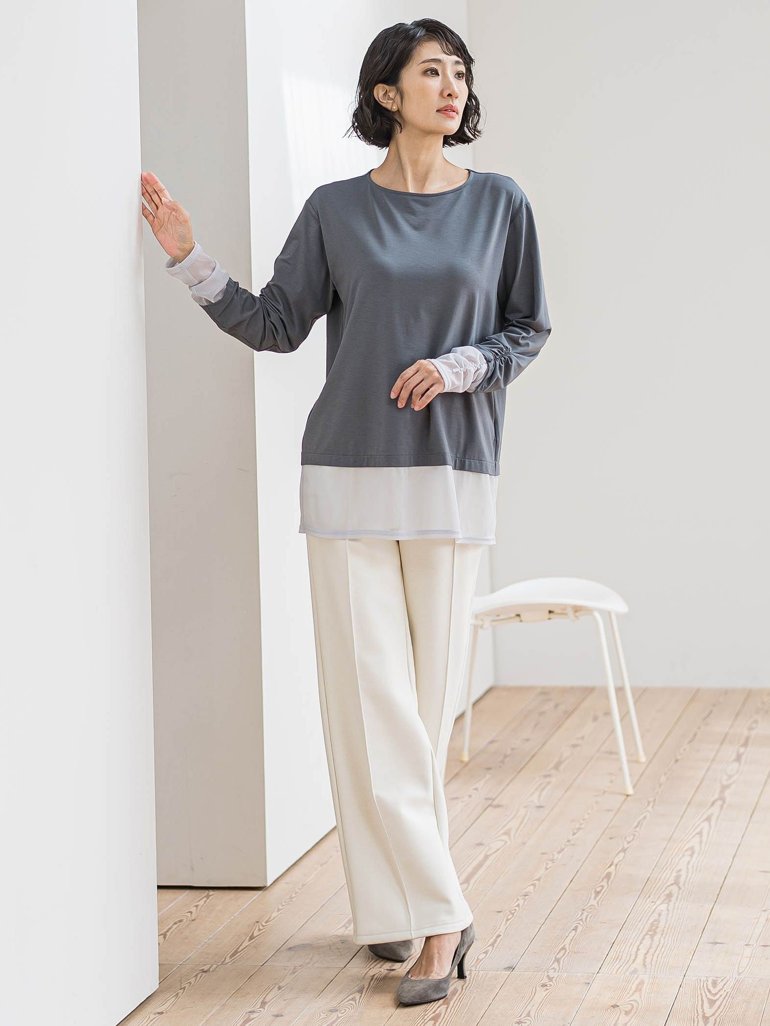 【WEB限定/大きいサイズ】”楽暖”裏起毛ワイドパンツ≪洗濯機で洗える≫