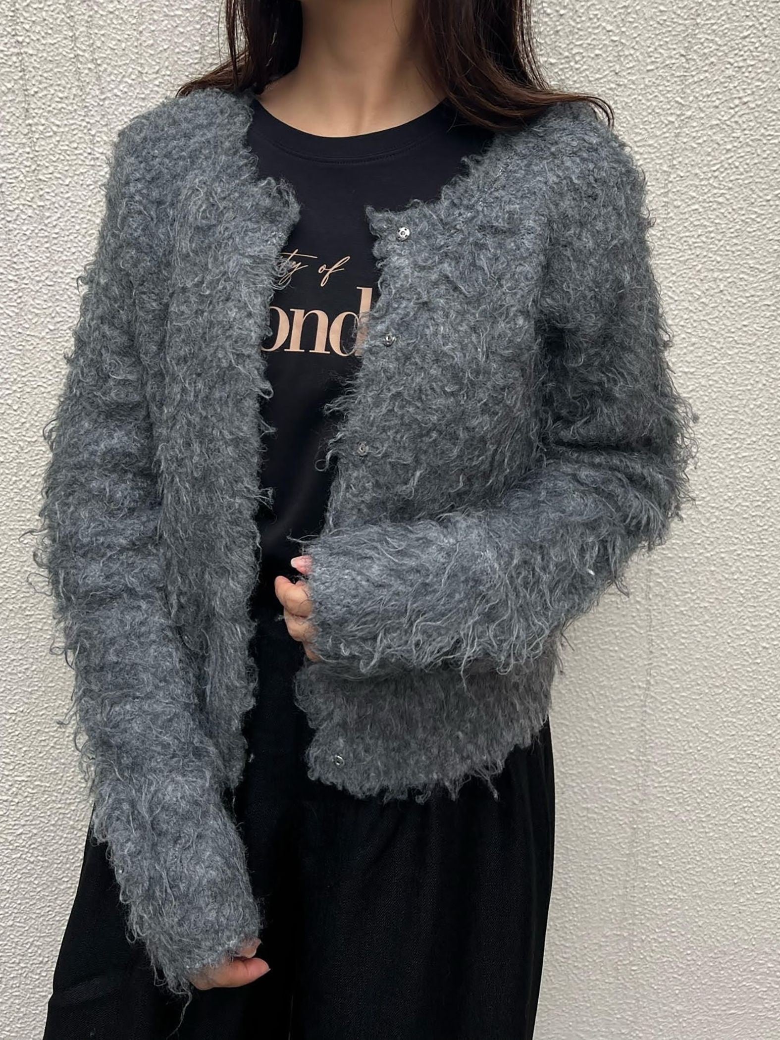 【ENIM BY VICKY】ミックスシャギーニット前後2wayクロップドカーディガン《手洗い可能》