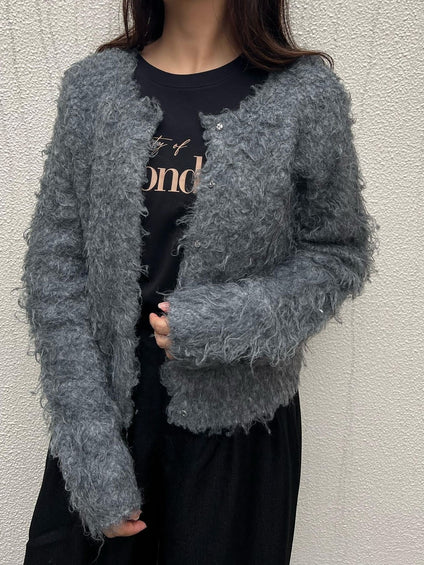 【ENIM BY VICKY】ミックスシャギーニット前後2wayクロップドカーディガン《手洗い可能》