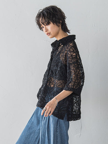 【WEB限定】コード刺繍レースワイドシャツ≪手洗い可能≫