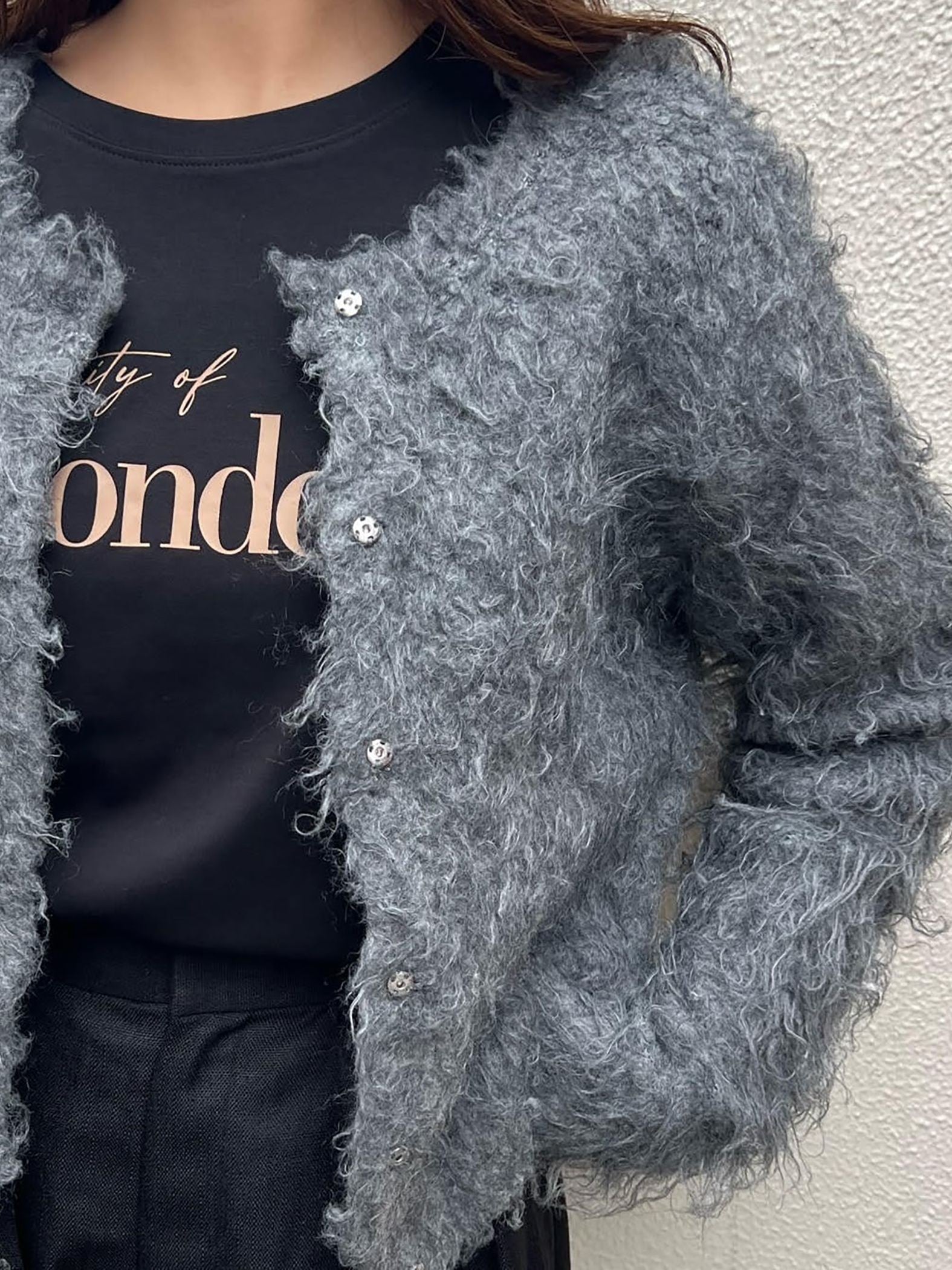 【ENIM BY VICKY】ミックスシャギーニット前後2wayクロップドカーディガン《手洗い可能》