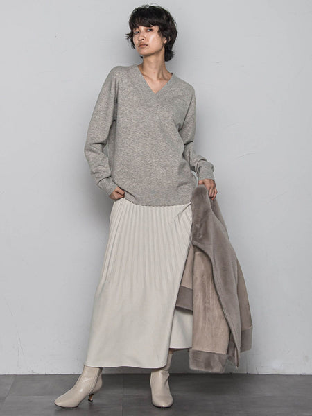 【ふわもち】Vネックニット≪洗濯機で洗える≫