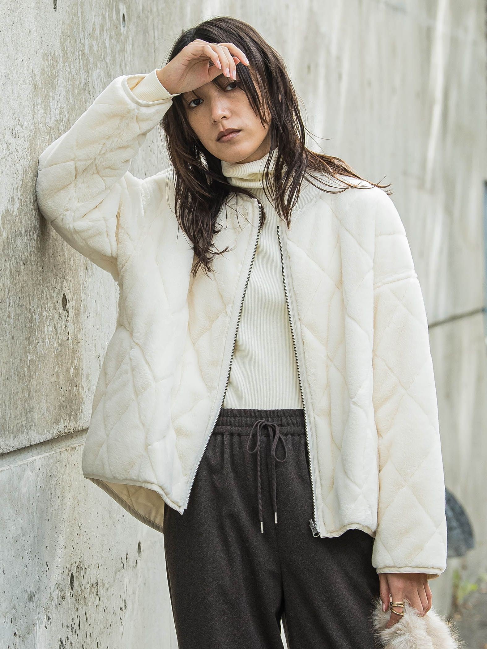 キルティング×フェイクファーリバーシブルブルゾン