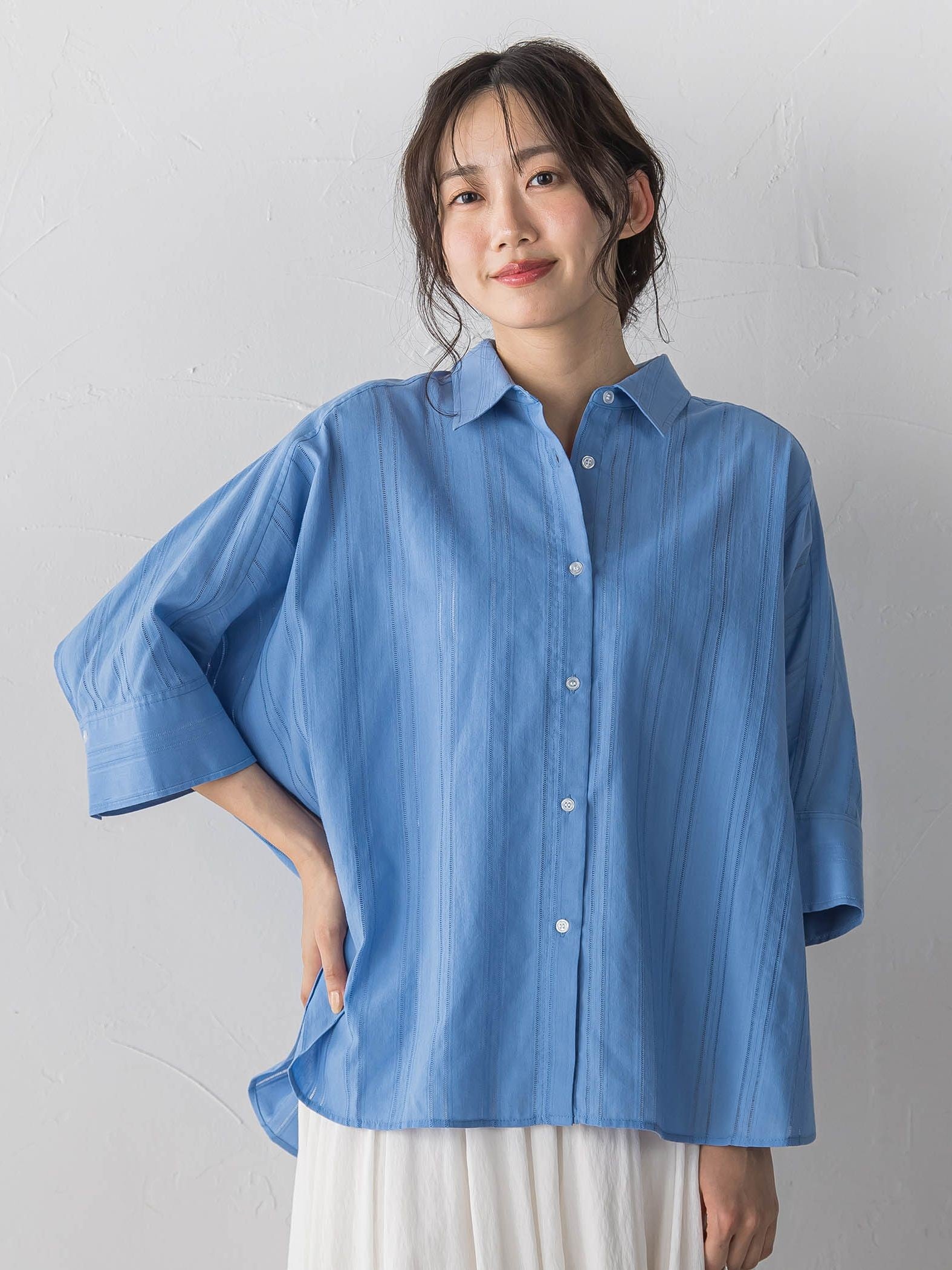 【WEB限定】T/Cストライプブラウス