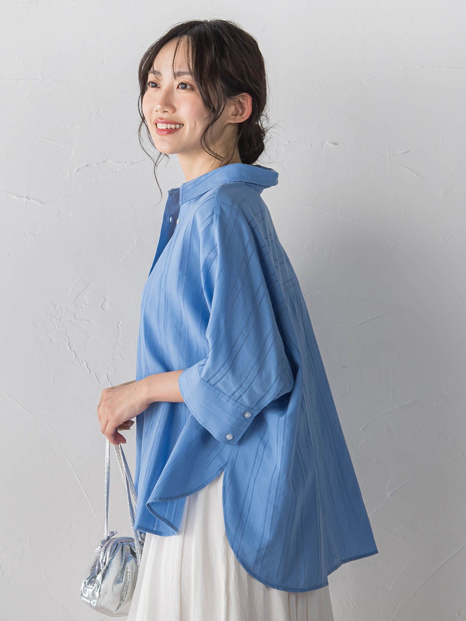 【WEB限定】T/Cストライプブラウス