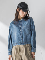 ラウンドヘムデニムクロップドシャツ