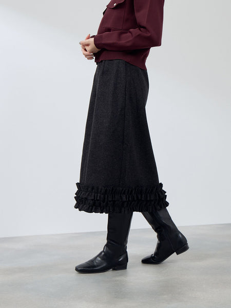 ウールライクフリルヘムAラインスカート