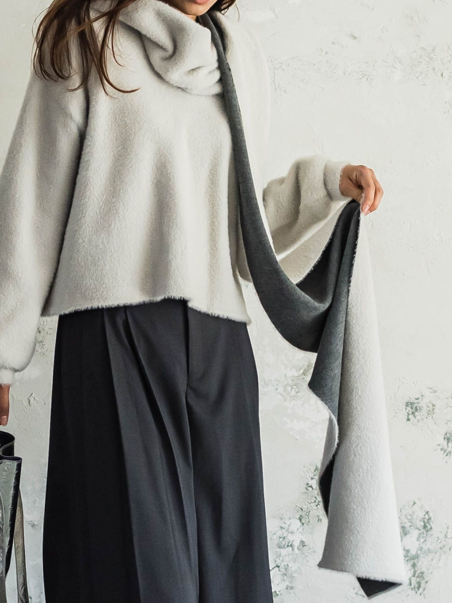 フェザーヤーンWフェイスフーディニットストール≪手洗い可能≫