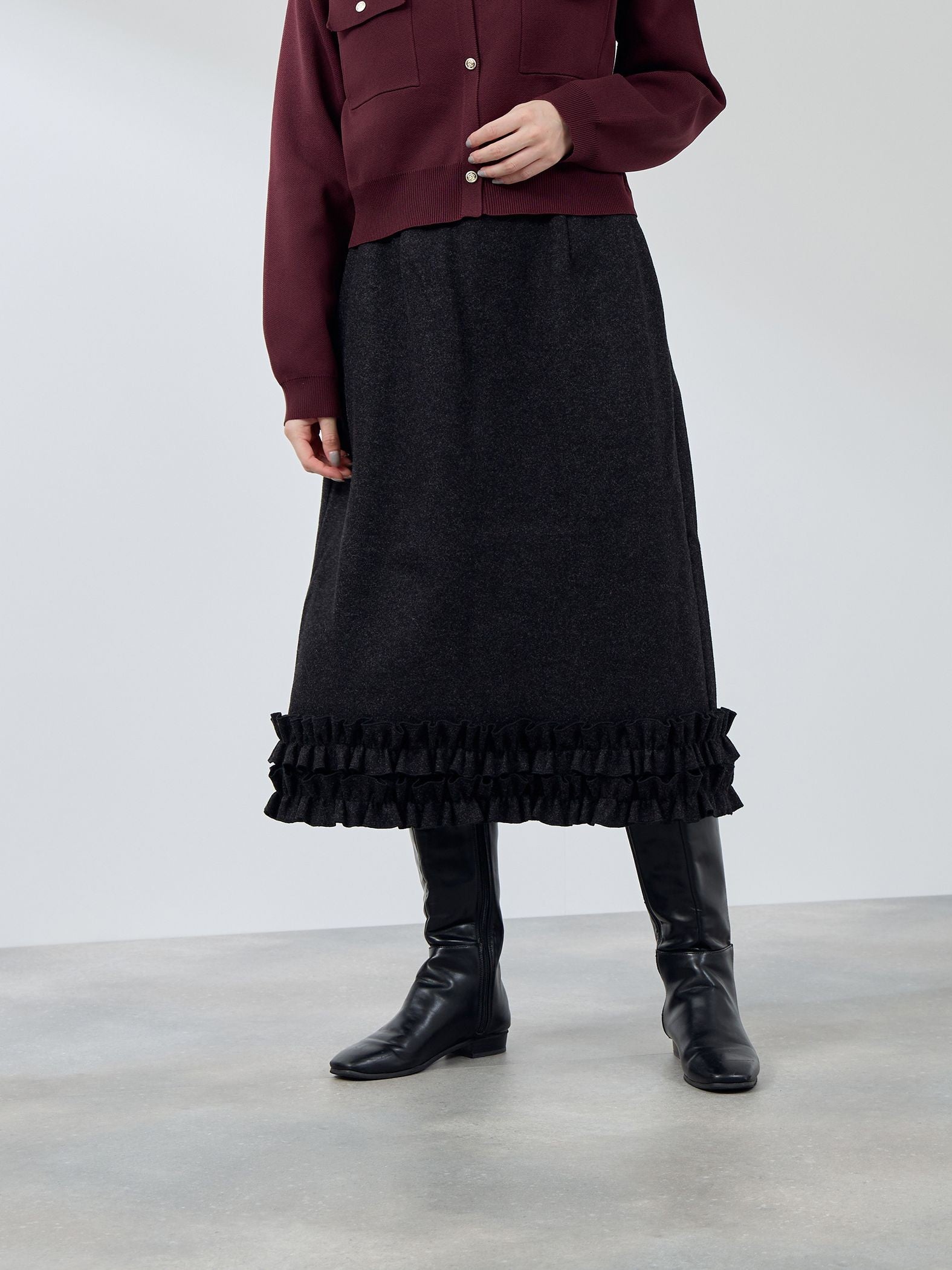 ウールライクフリルヘムAラインスカート