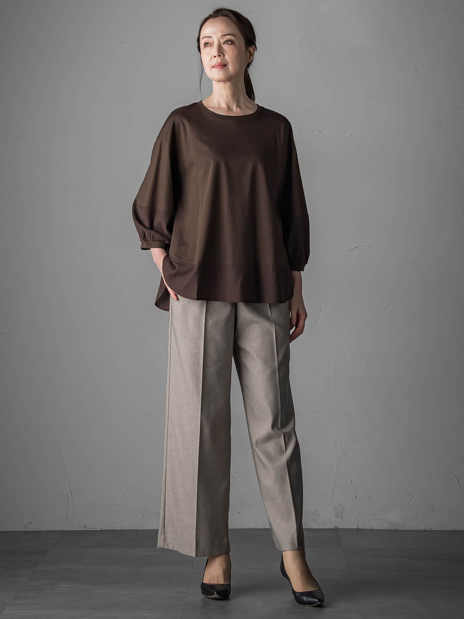 【大きいサイズ】キラメキストレッチワイドパンツ≪洗濯機で洗える≫